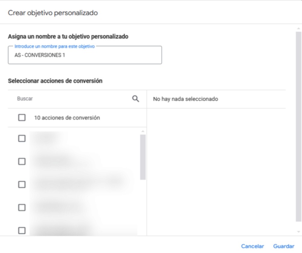 Objetivos personalizados en Google Ads