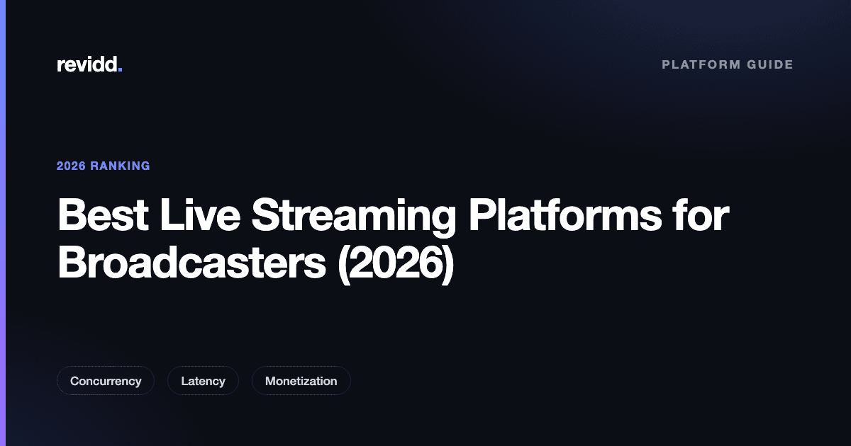 Comparison card listing the best live streaming platforms for broadcasters in 2026 ranked by best-for use case