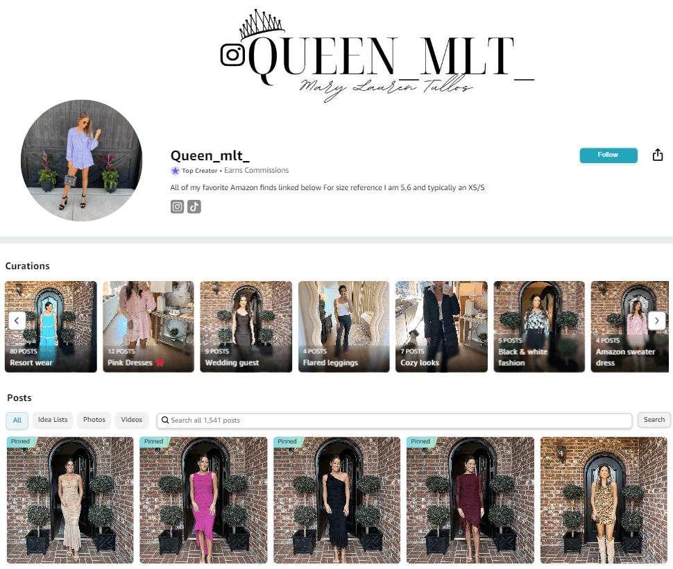 screenshot of influencer Mary Tullos’s amazon storefront