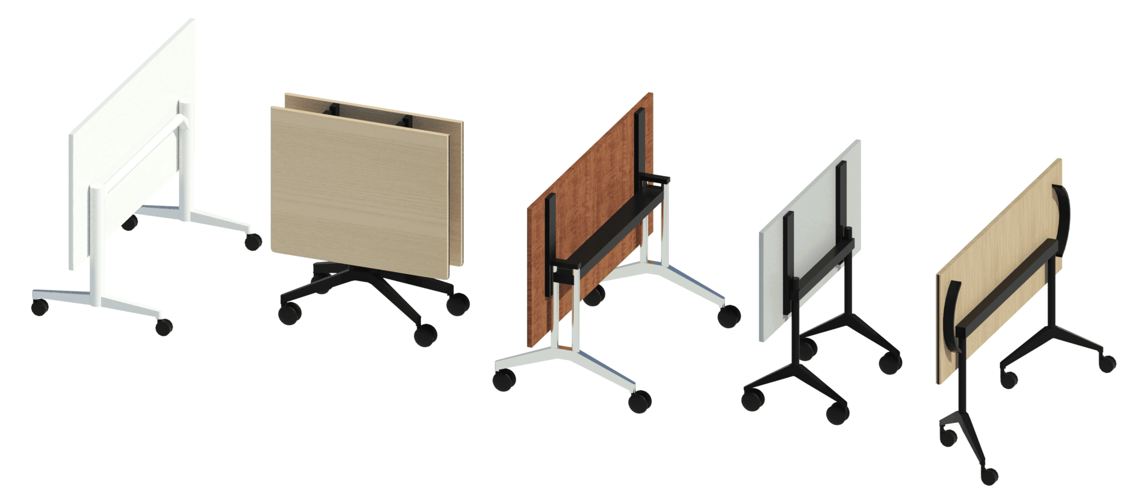 All of the mobile tables can be set to folded position.