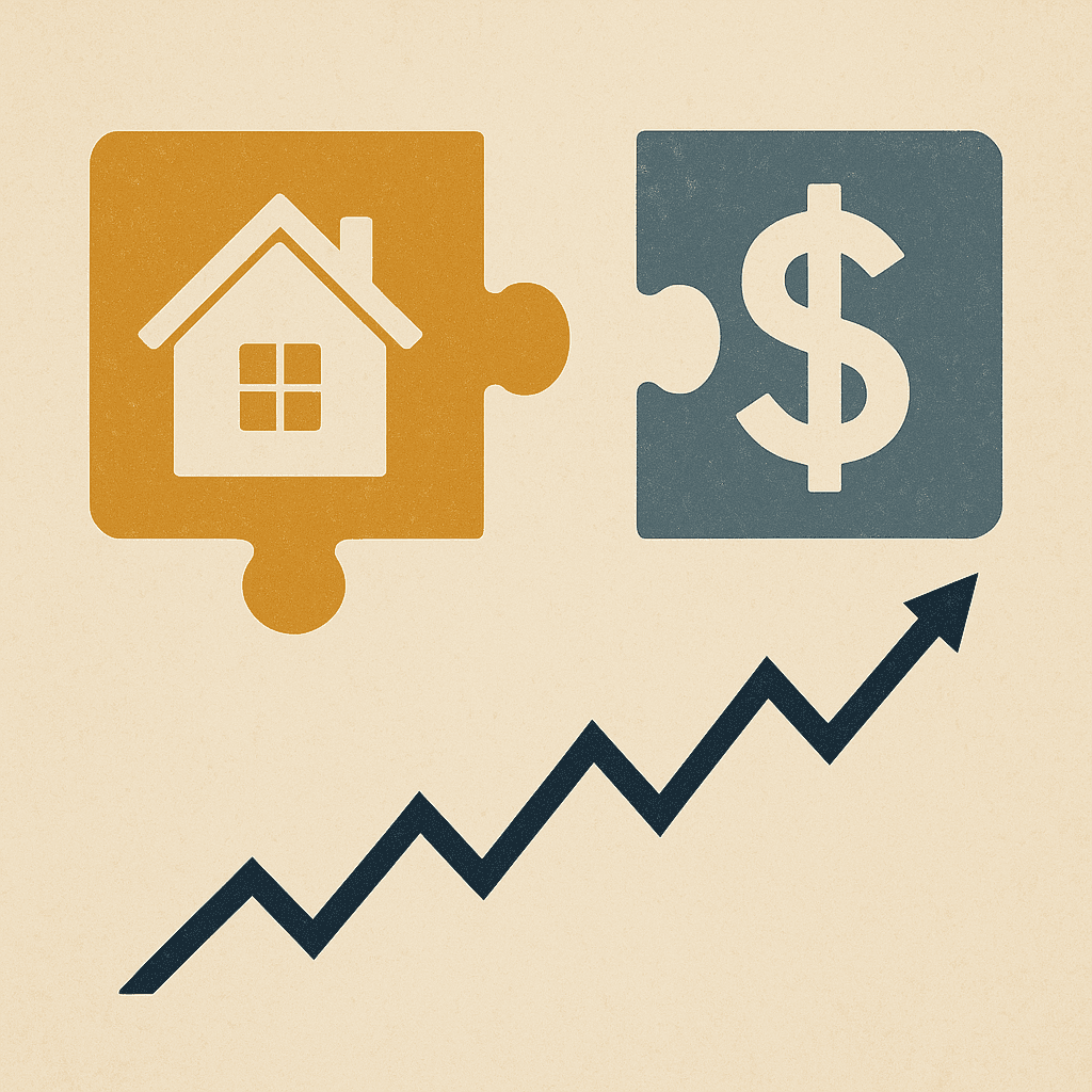 Graphic of housing and money puzzle pieces representing cost-of-living pressures for families in Southern Sydney