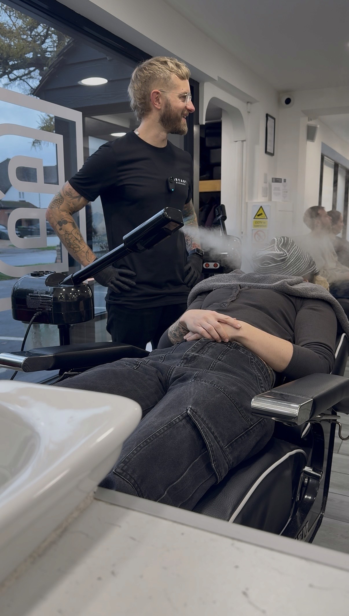 Steve Sinyard applying charcoal mask