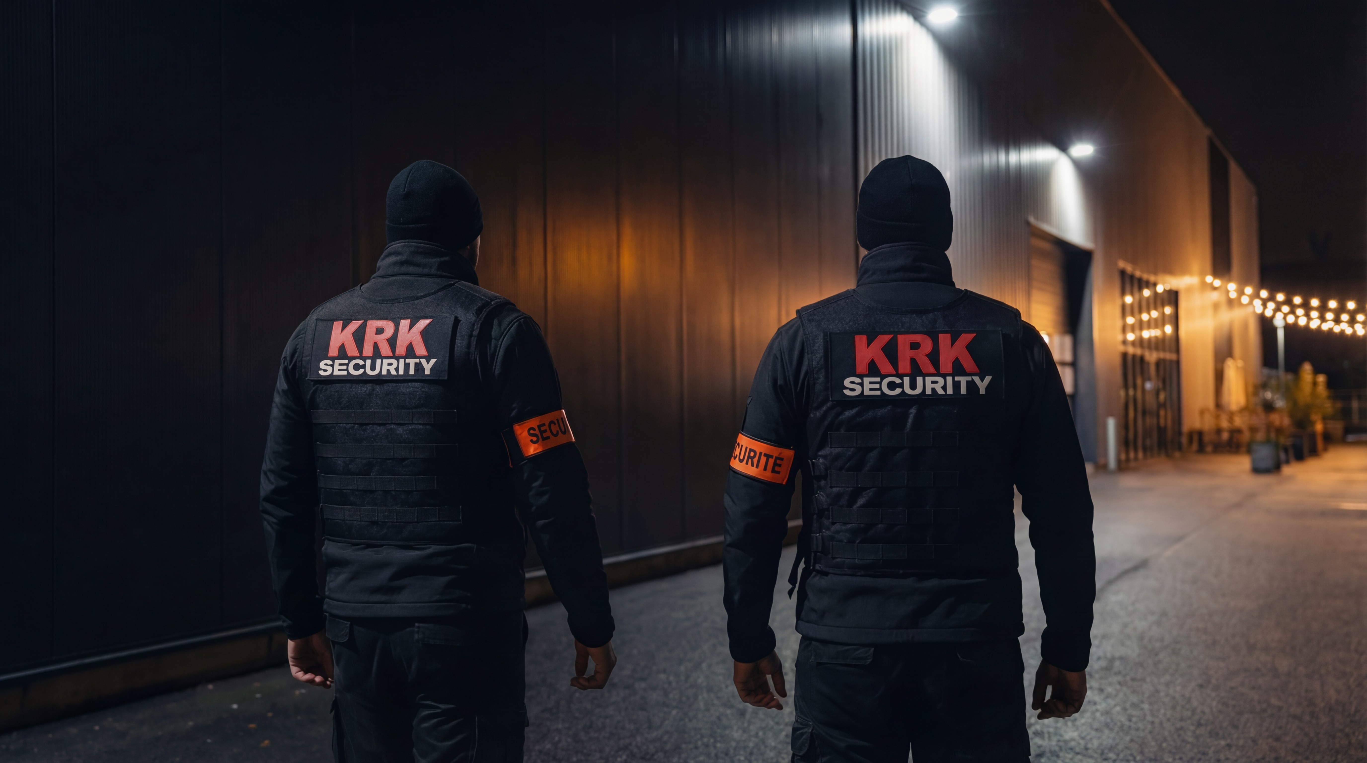 Deux agents KRK Security en patrouille de nuit à Genève