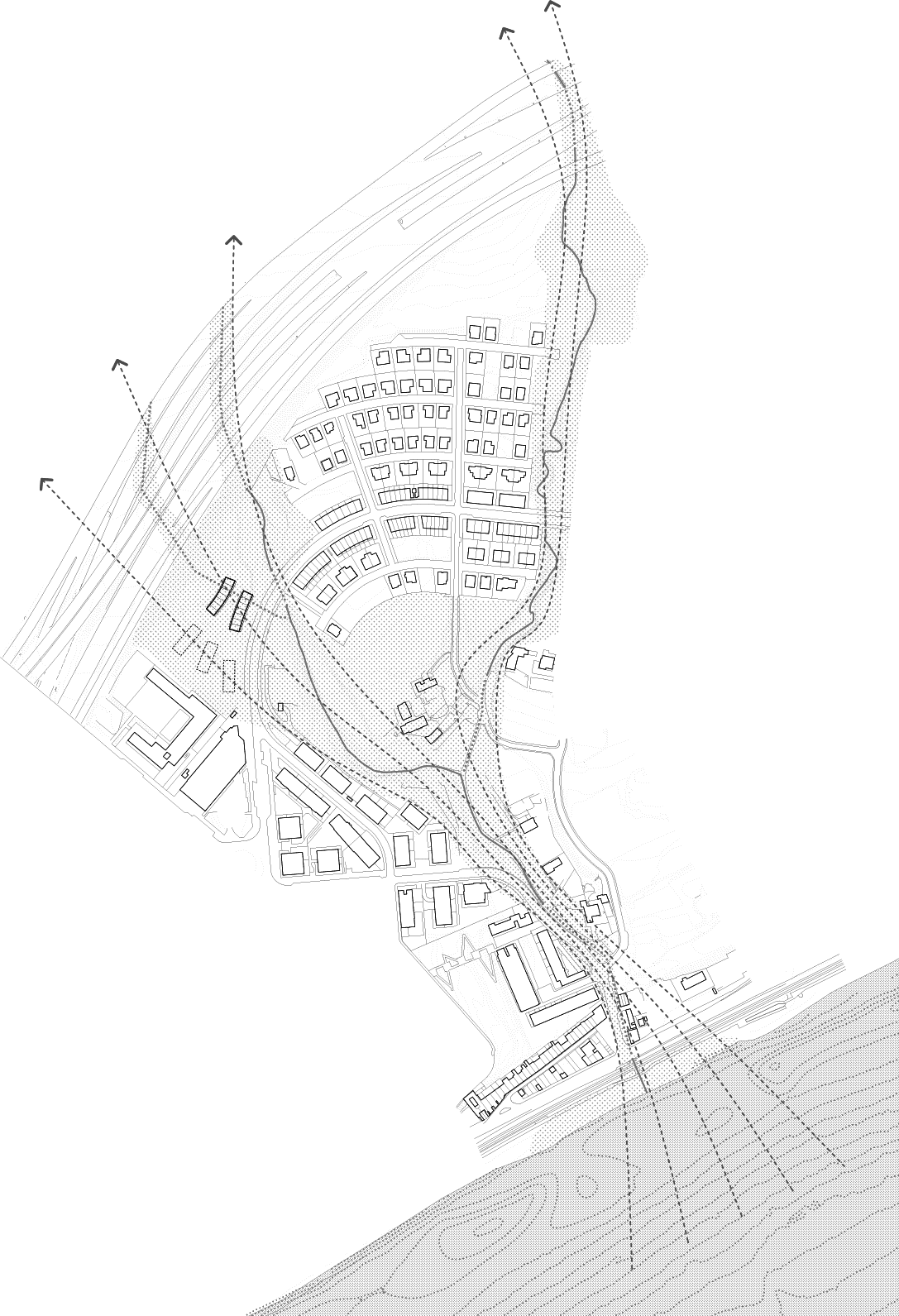 Plano de situación. Continuidad hasta el mar de la propuesta con el eje del Torrent de Valldepera