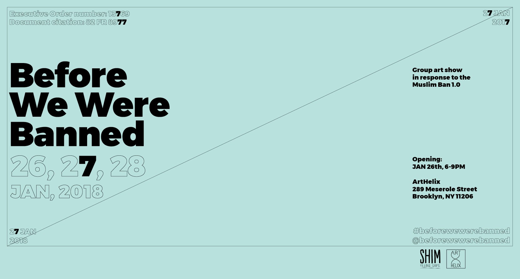A cyan poster with some black wireframes and the text: Before We Ware Banned.