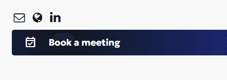 Book a meeting' button with email, website, and LinkedIn icons.