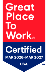 The red and drak blue logo of Great Place to work Certification