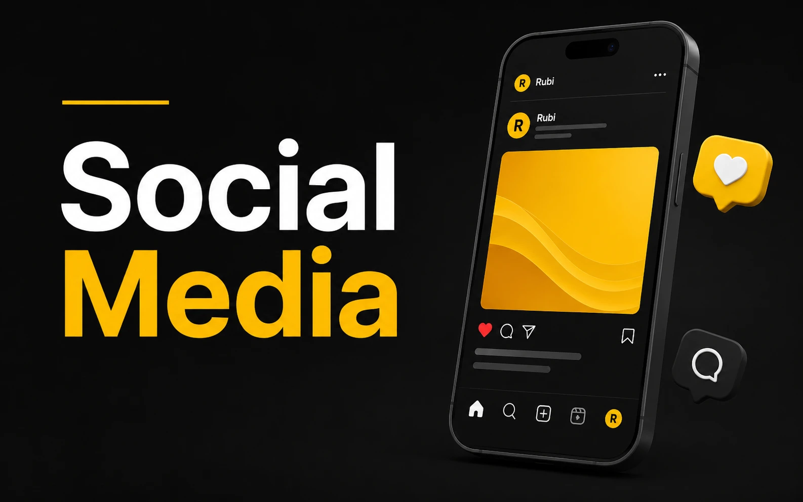 Social Media text over black background, with smartphone mockup