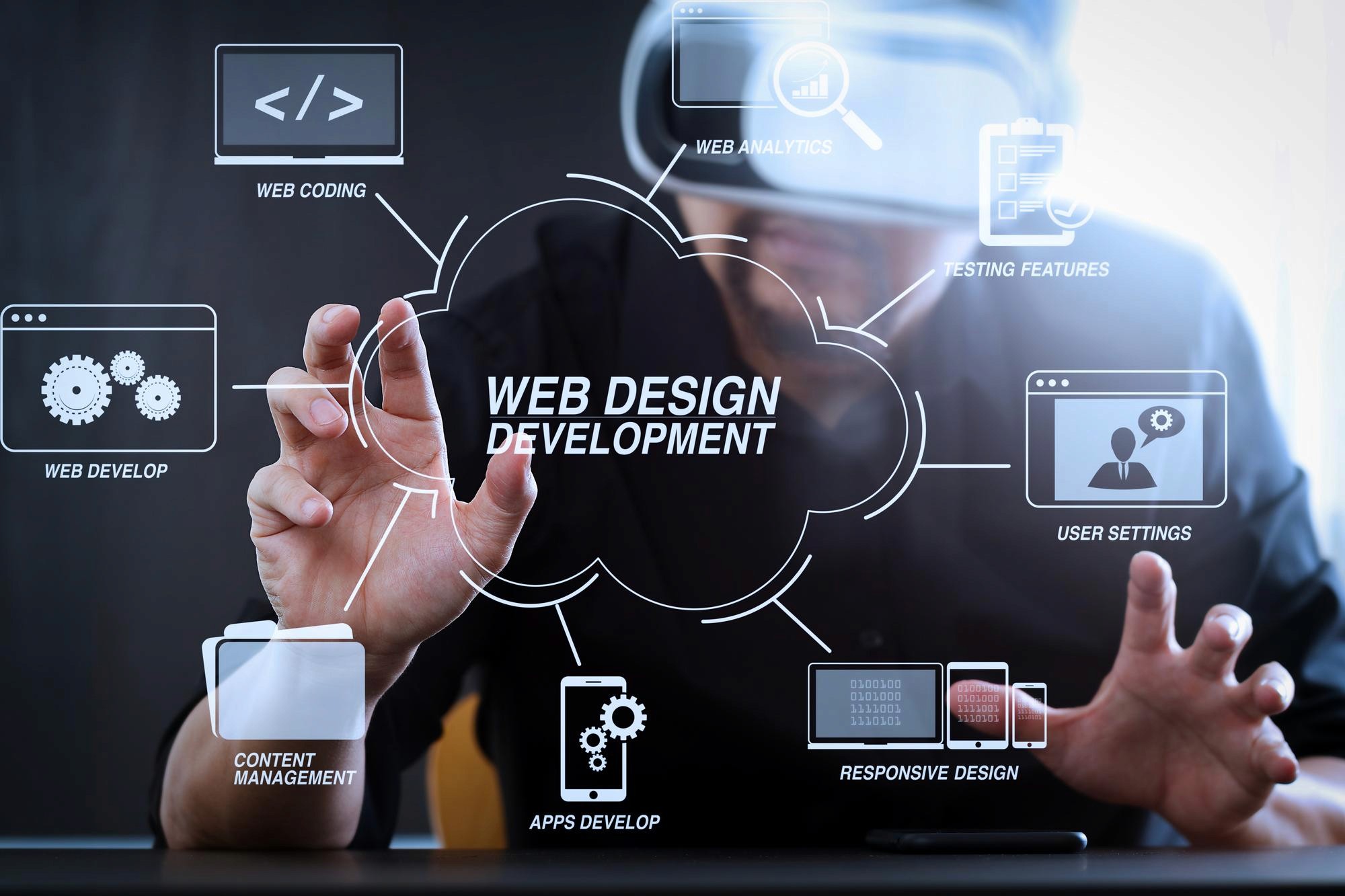 Team of developers designing custom web and mobile applications in a collaborative workspace.