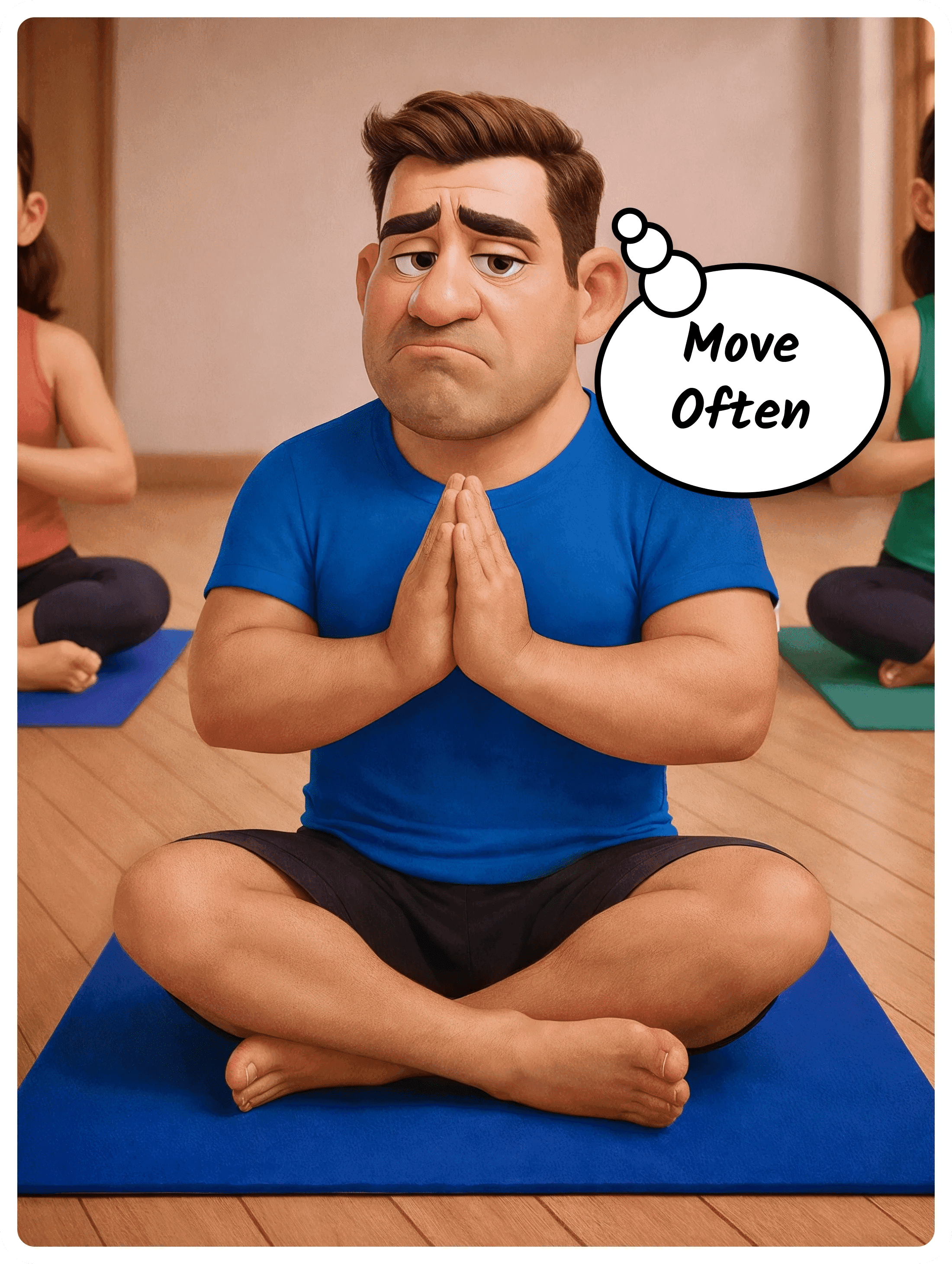 Illustration for “Maybe it's the gym,” a Move Often Patch. Carlos tried weightlifting, Pilates, and even yoga. Nothing clicked — until he found his kind of movement.