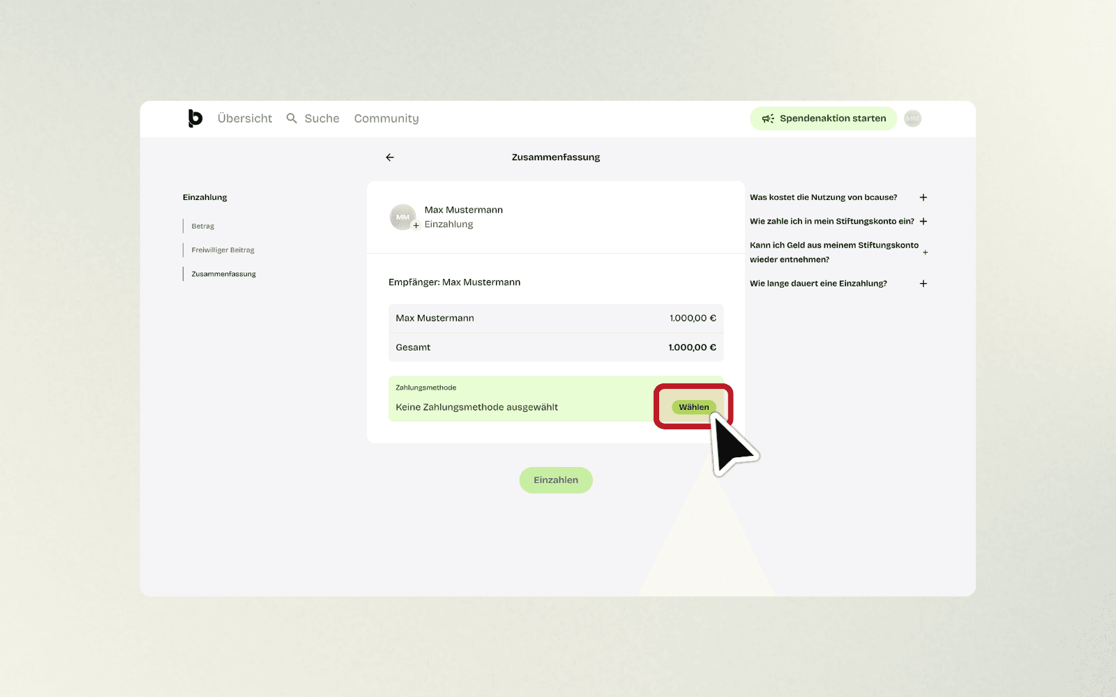 Zahlungsmethoden-Auswahl mit Karte, PayPal, SEPA und anderen Optionen