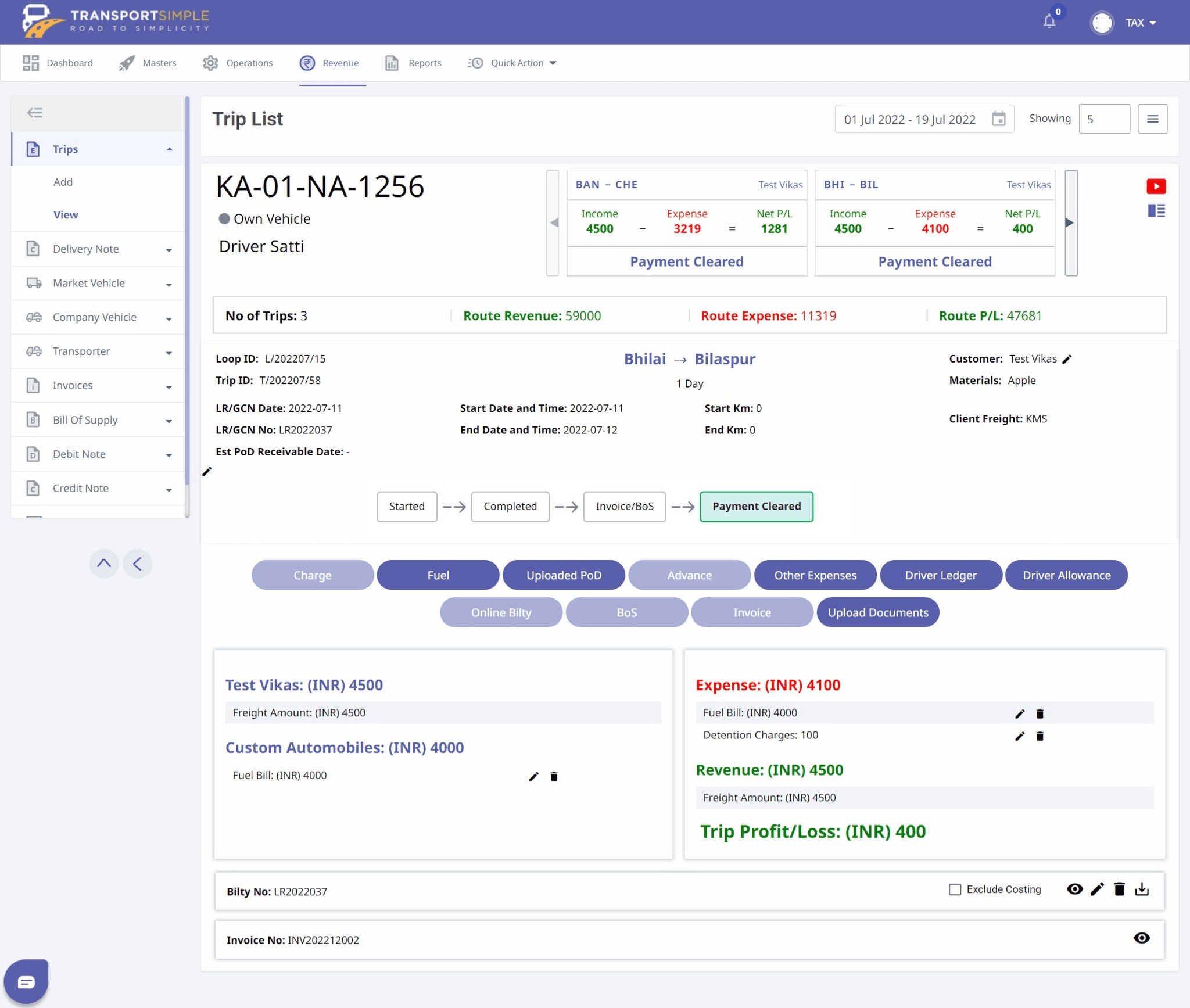 image of transportsimple old dashboard