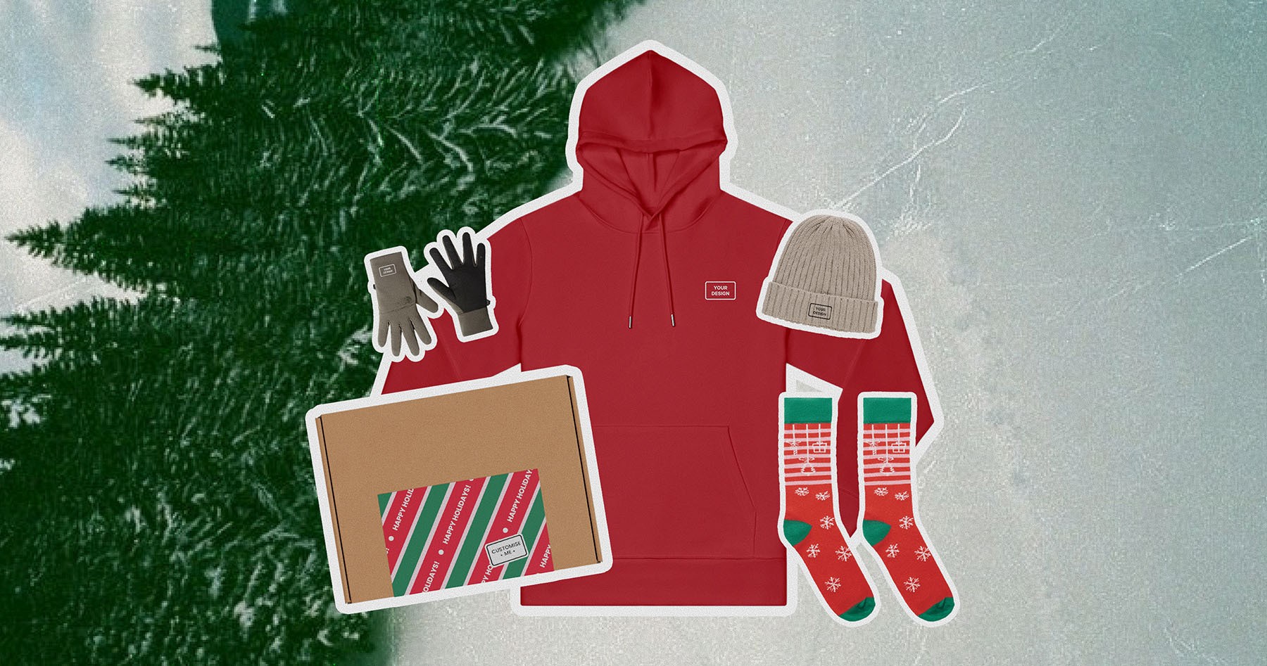 Winter pack with hoodie, socks, gloves, and beanie for holiday employee gifts