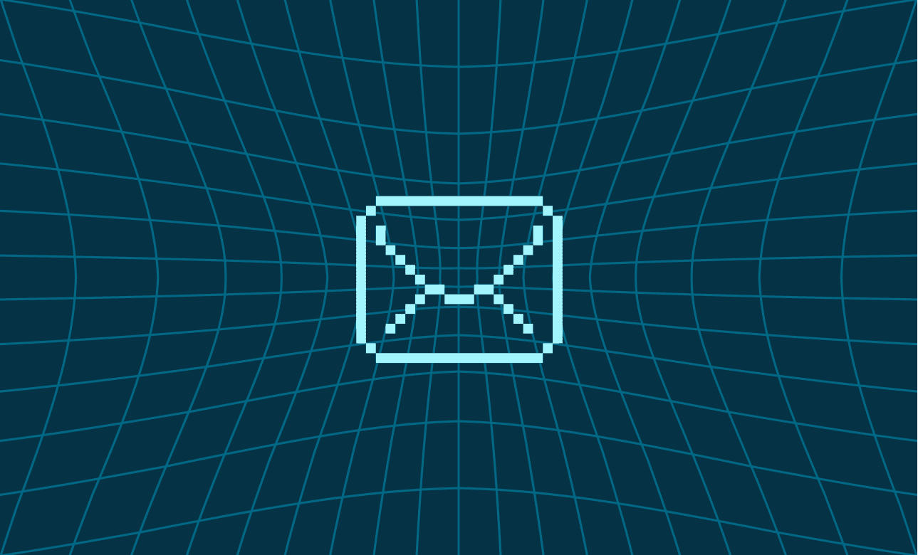 A cyan color solid background with grid pattern and email icon