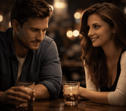 ein mann trinkt etwas zusammen mit einer frau in einer bar