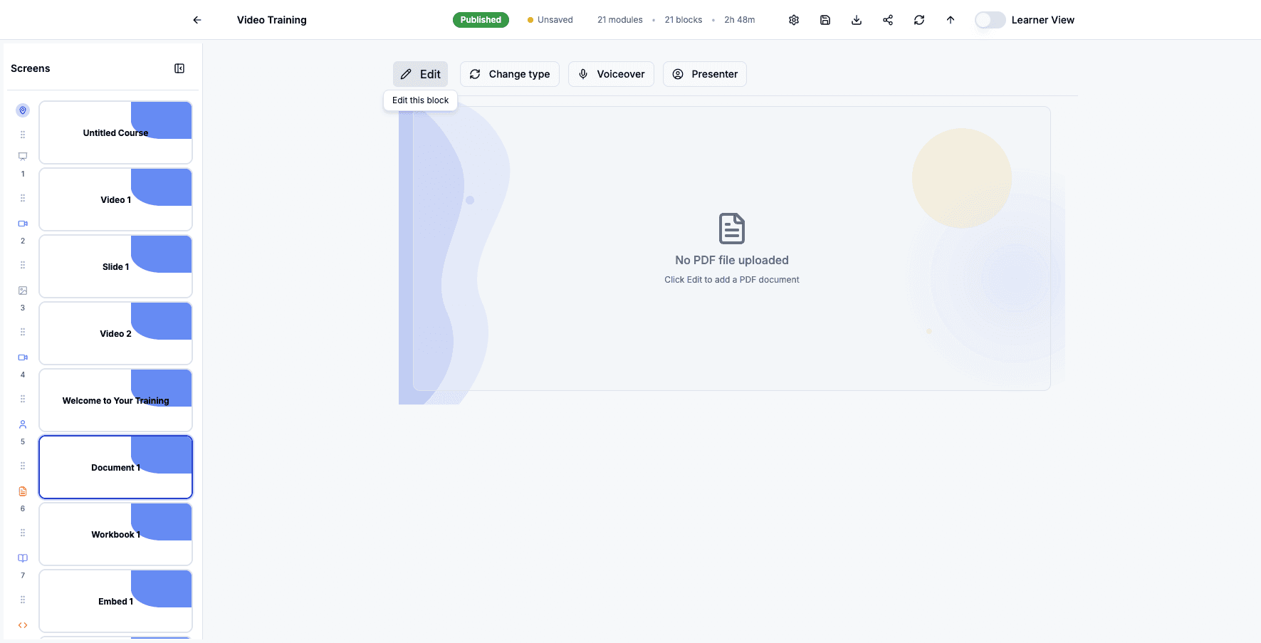 Click Edit to modify the document settings or replace the uploaded file.