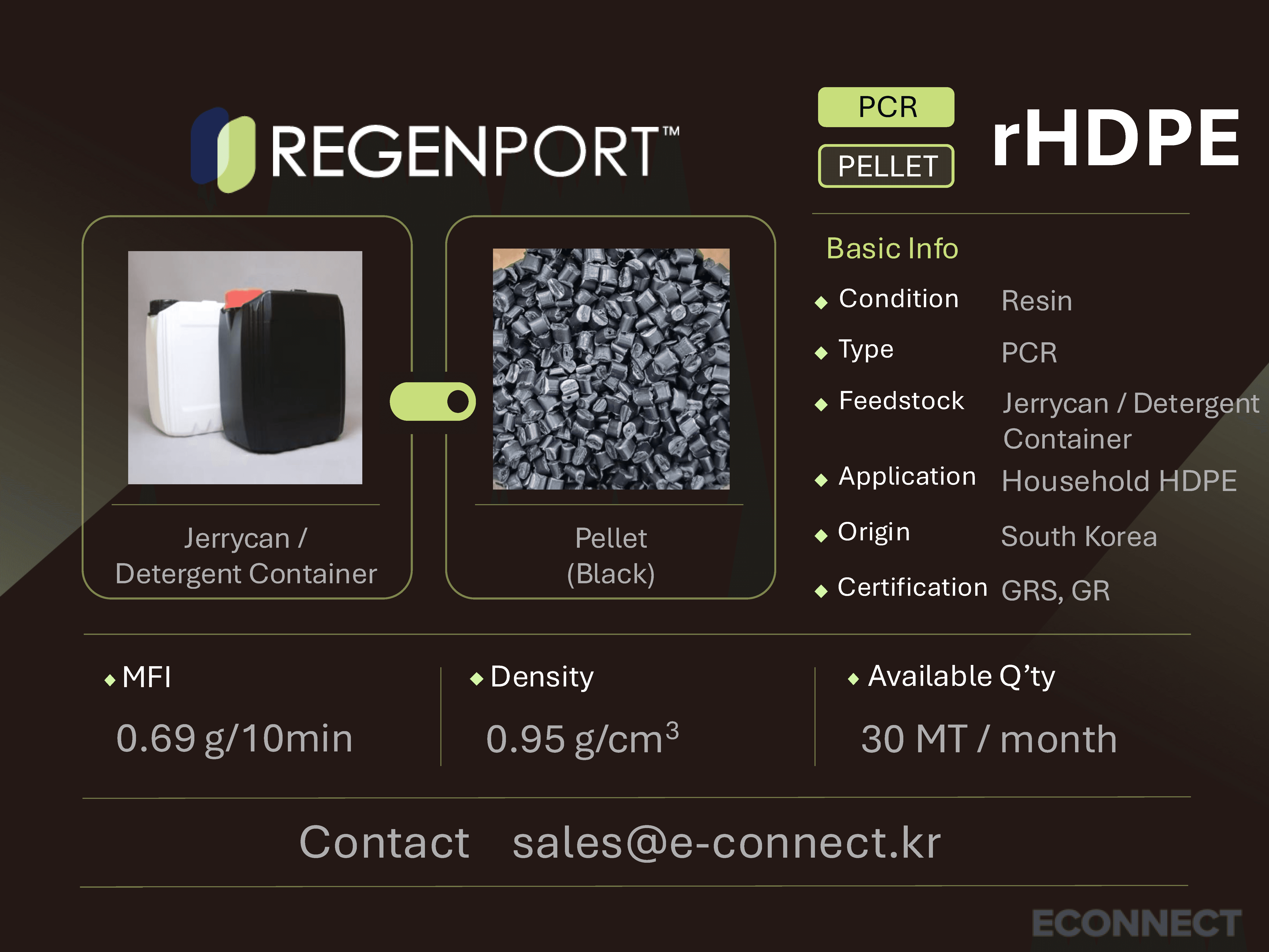 rHDPE PCR resin spec card - Jerrycan / Detergent Container to pellet form
