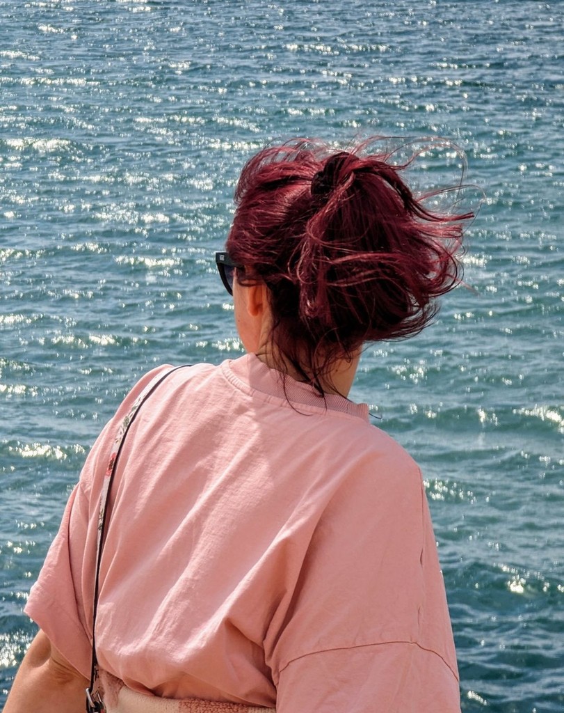 Annika in front of the north sea in summer