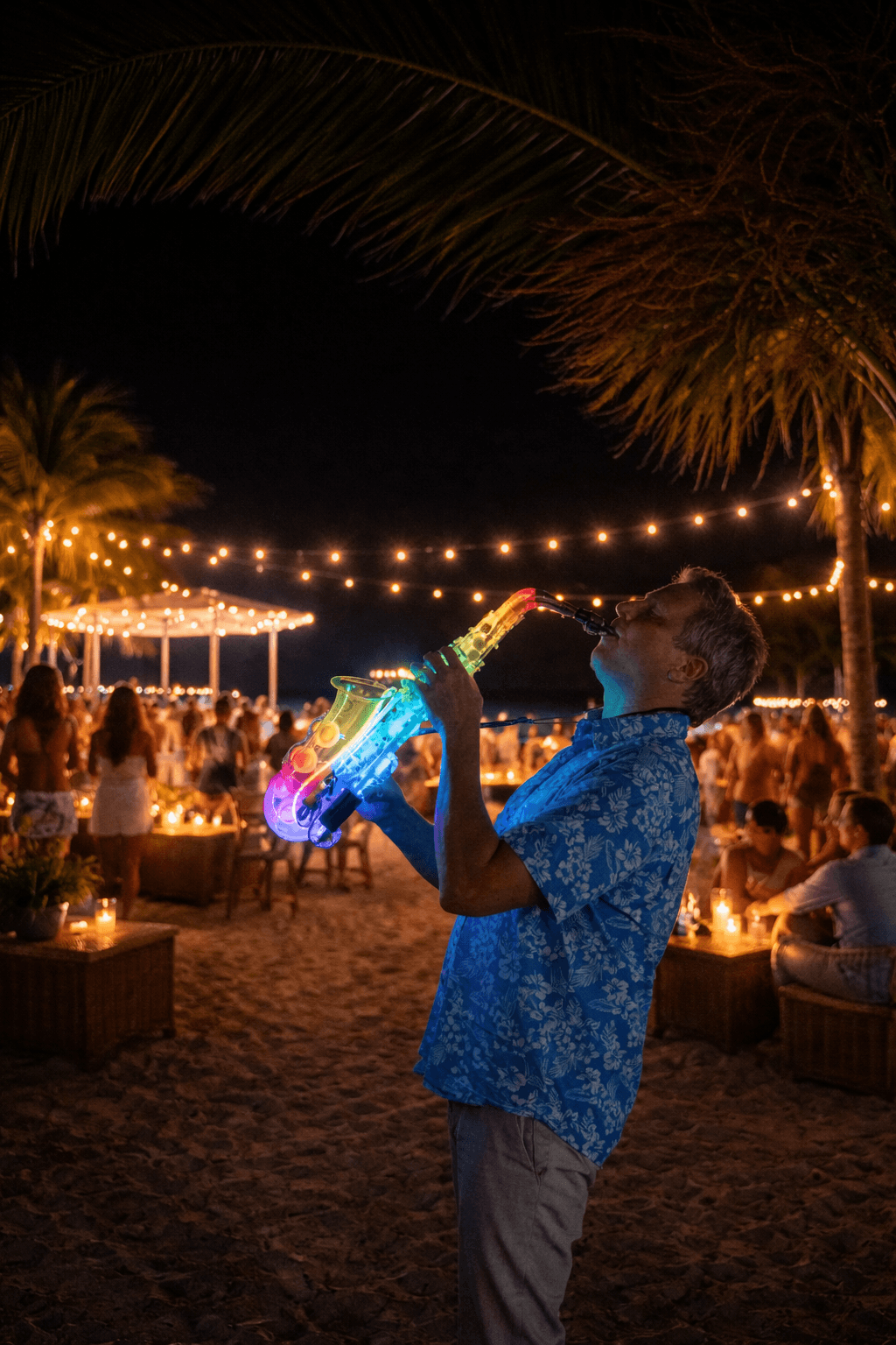 DELASAX LED-Saxophonist bei einem exklusiven Beach Event auf Mallorca