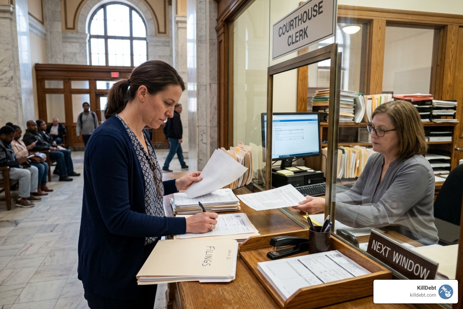 Filing a motion to vacate a default judgment at the courthouse clerk window
