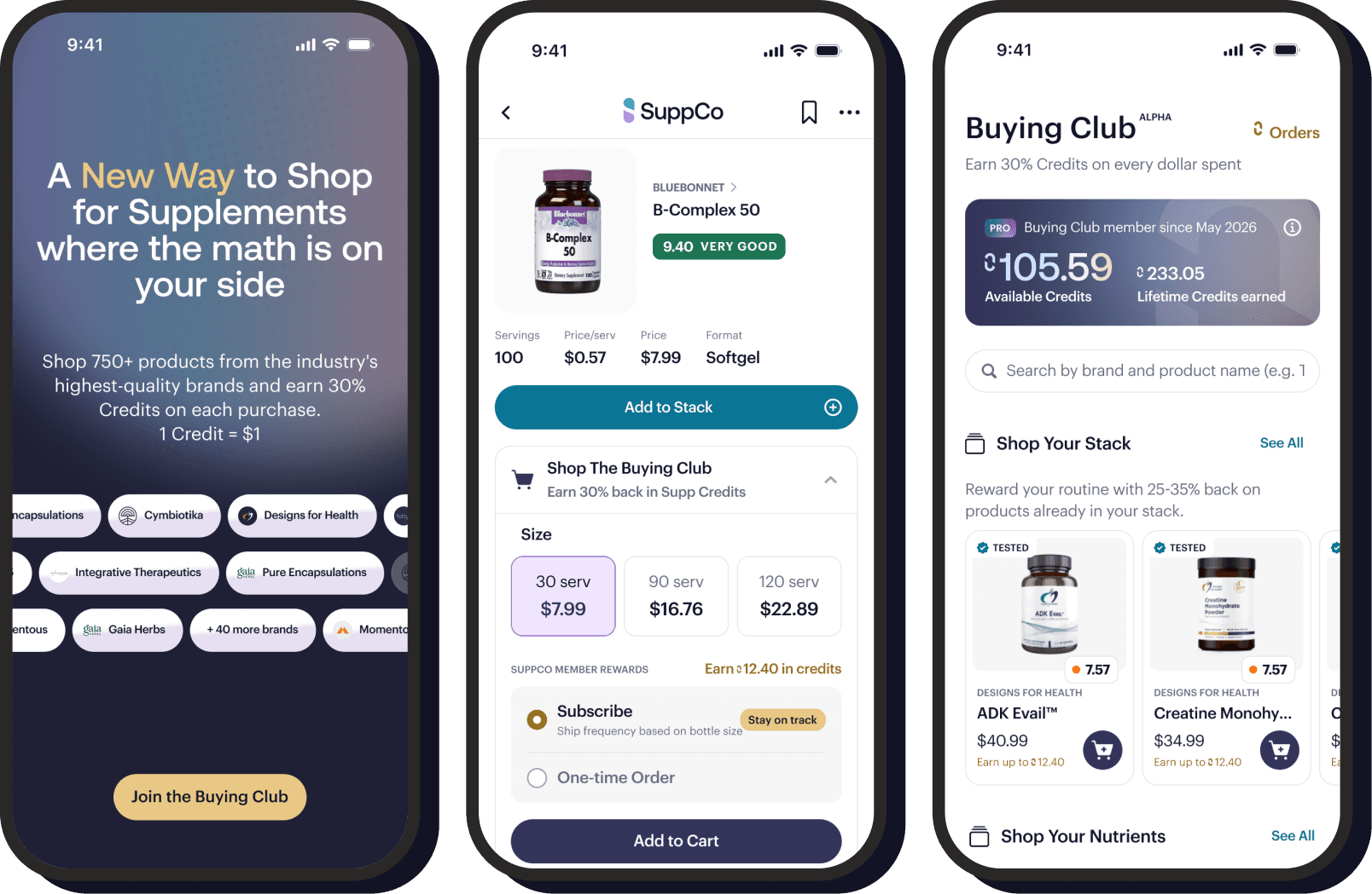 Buying Club app screens