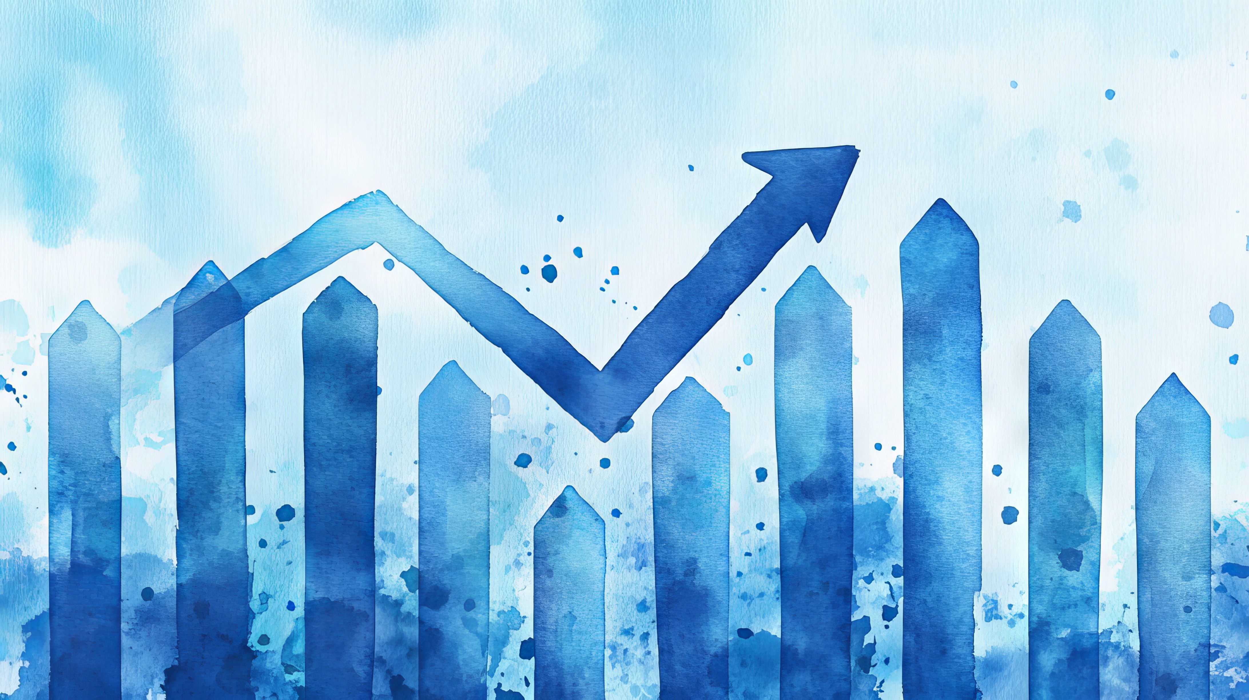 artistic watercolor drawing of a revenue chart going up in blue