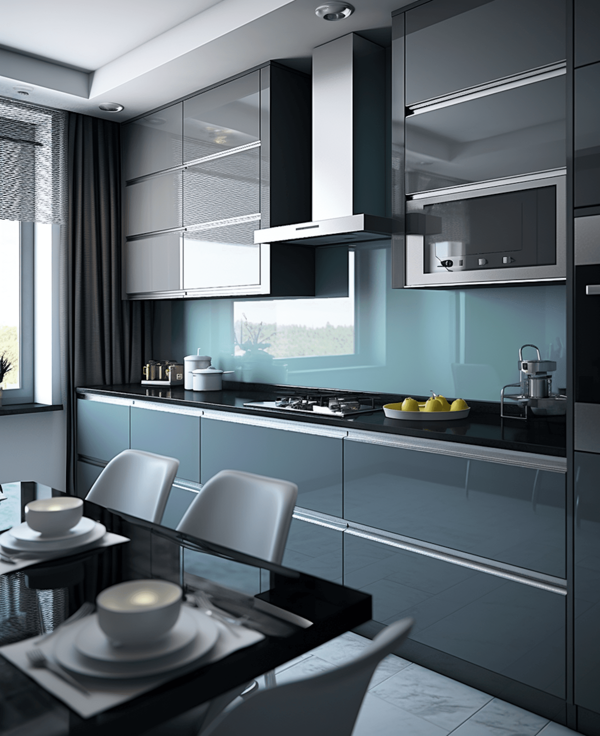 Open kitchen and dining area