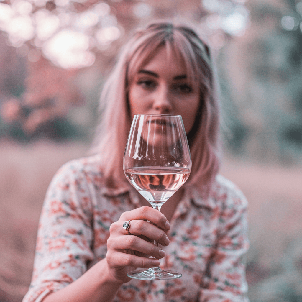 Safe haven in the wild, harmonious scenery, abstract and imaginative, with wine glass