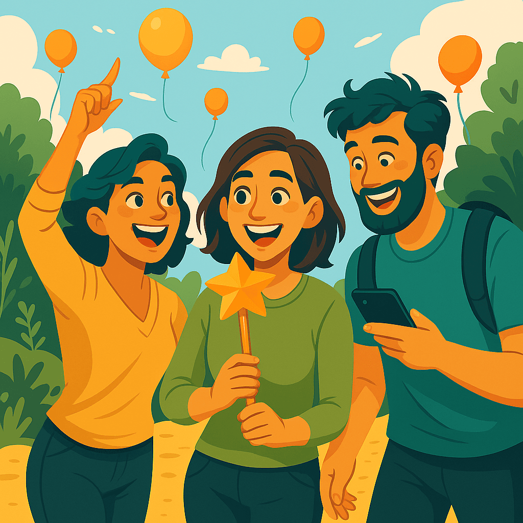 Friends playing in a summer scavenger hunt
