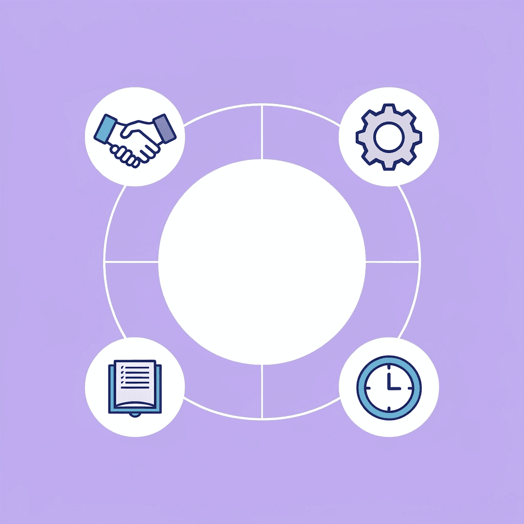 Central hub diagram showing customer success trends connected to essential tools, vocabulary, and relationship strategies