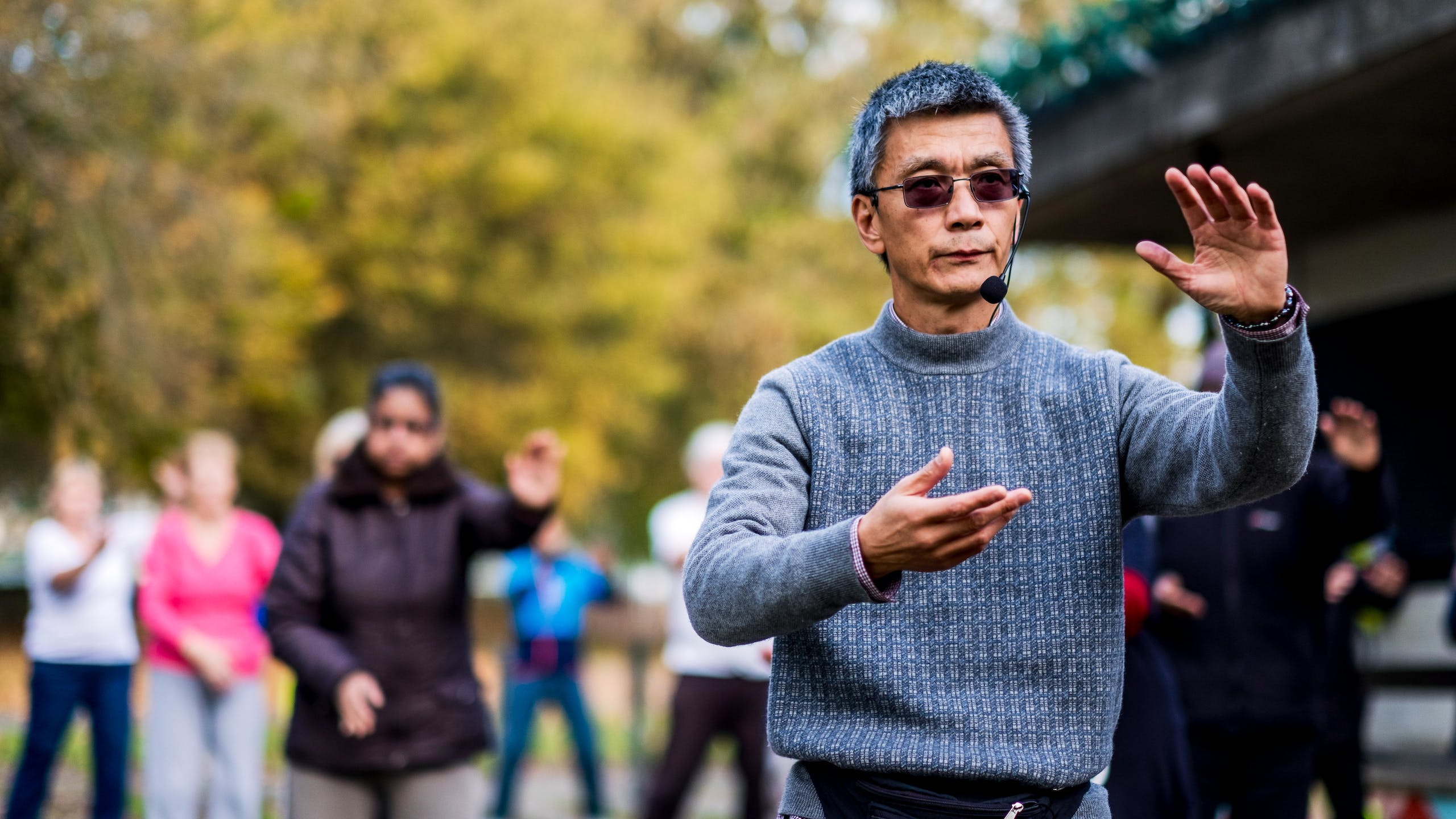 A man taking an exercise class