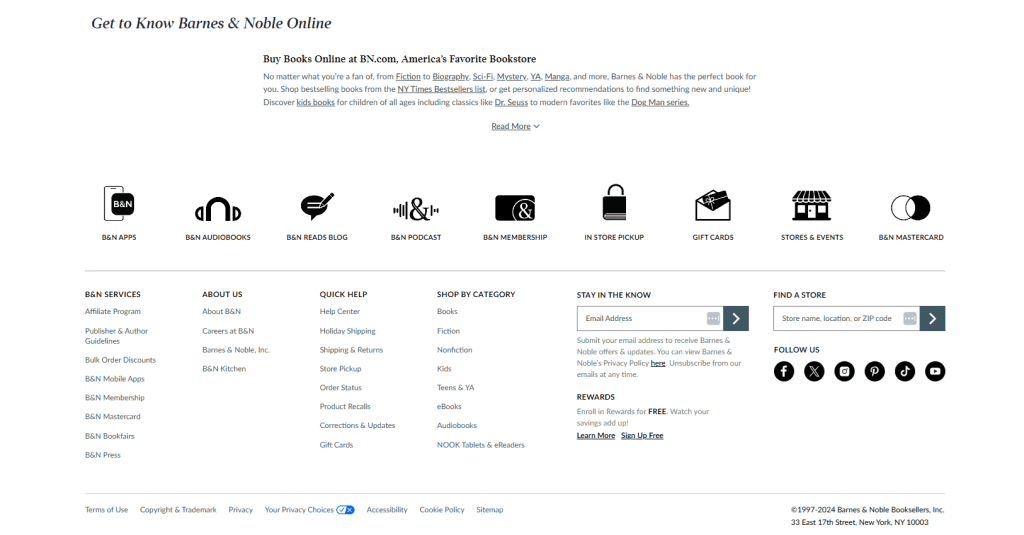 barnes and noble website footer