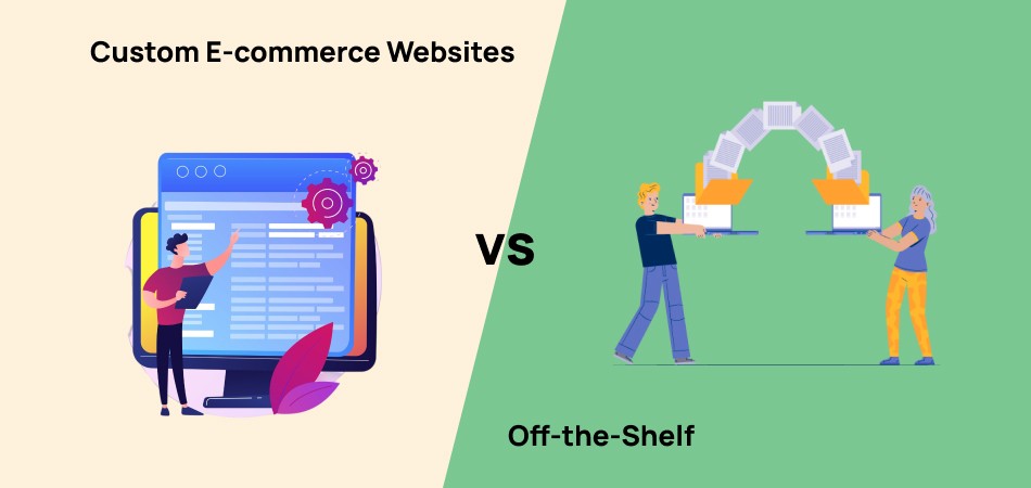 vector image of custom e-commerce vs off the shelf store