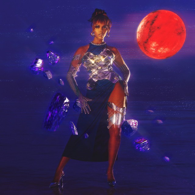 Amaal cover artwork, metallic dress beneath a red moon