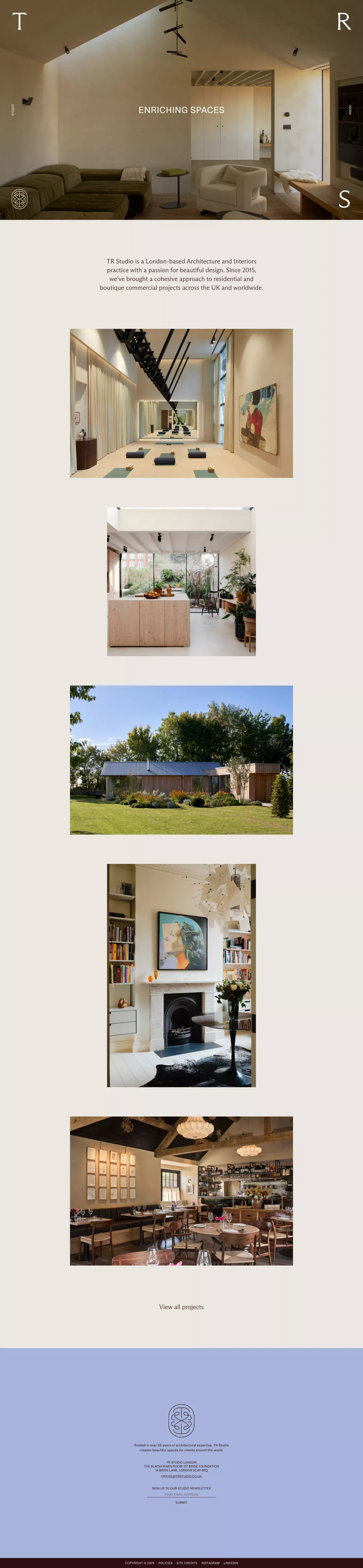 TR Studio portfolio page screenshot showcasing Architecture and Design design
