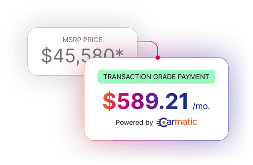 Graphic of a $45,580 MSRP price becoming a $589.21-a-month transaction-grade payment.