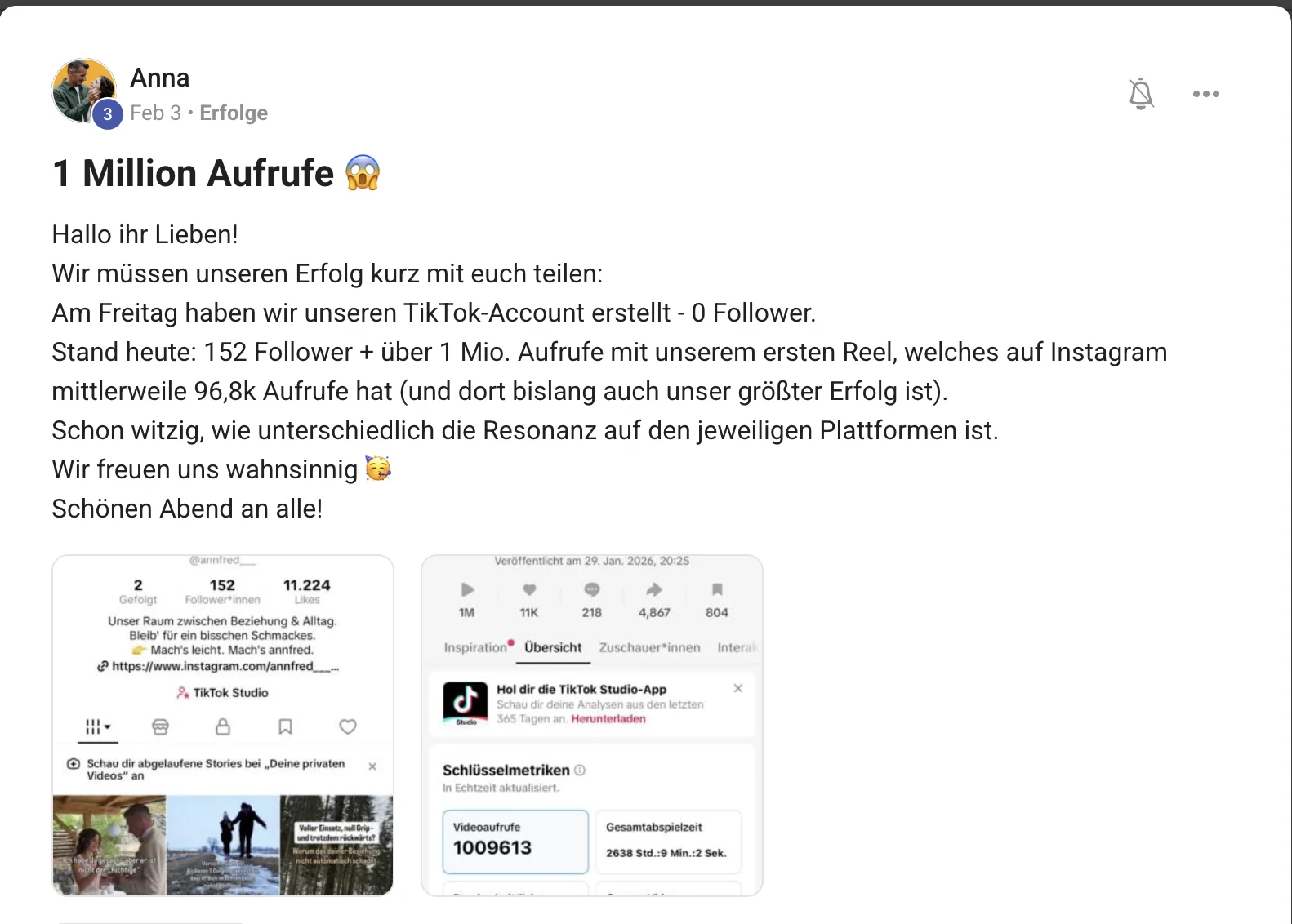 Kundenstimme KI Creator Akademie: Anna startet auf TikTok von 0 auf über 1 Million Aufrufe