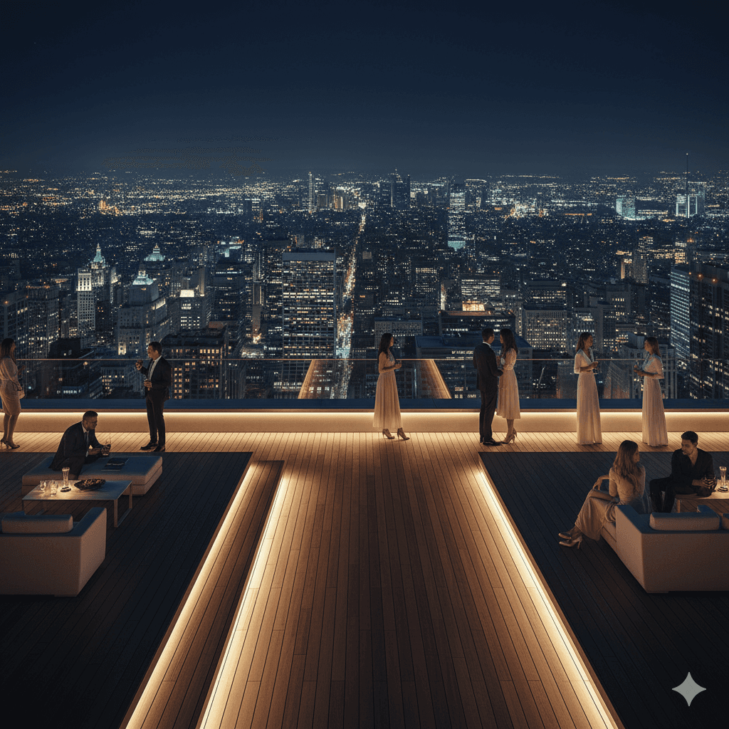 M3M The Address Noida: Iconic observatory deck with night city view.