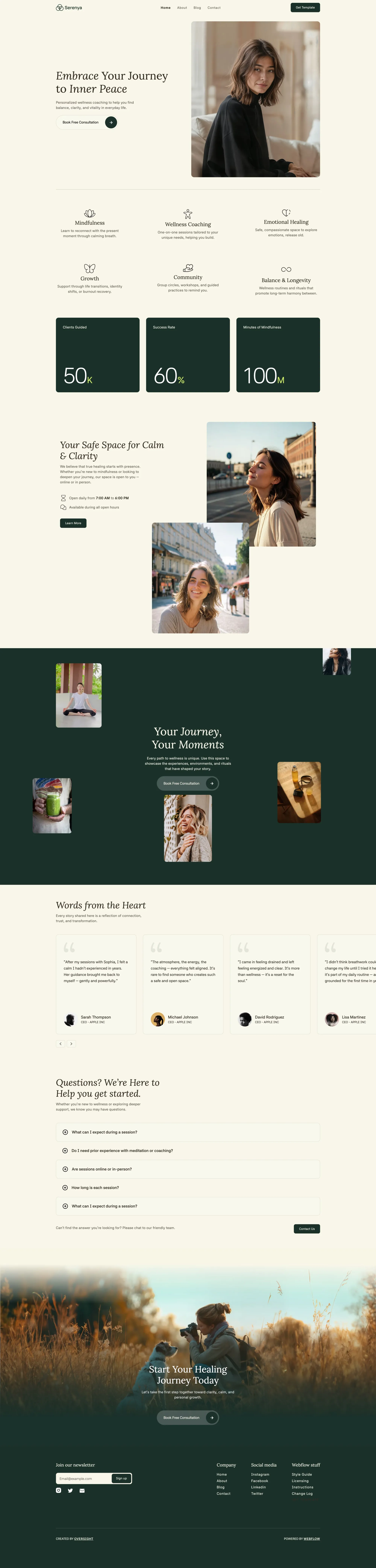 Serenya - Webflow HTML website template landing page screenshot showcasing Health & Fitness design