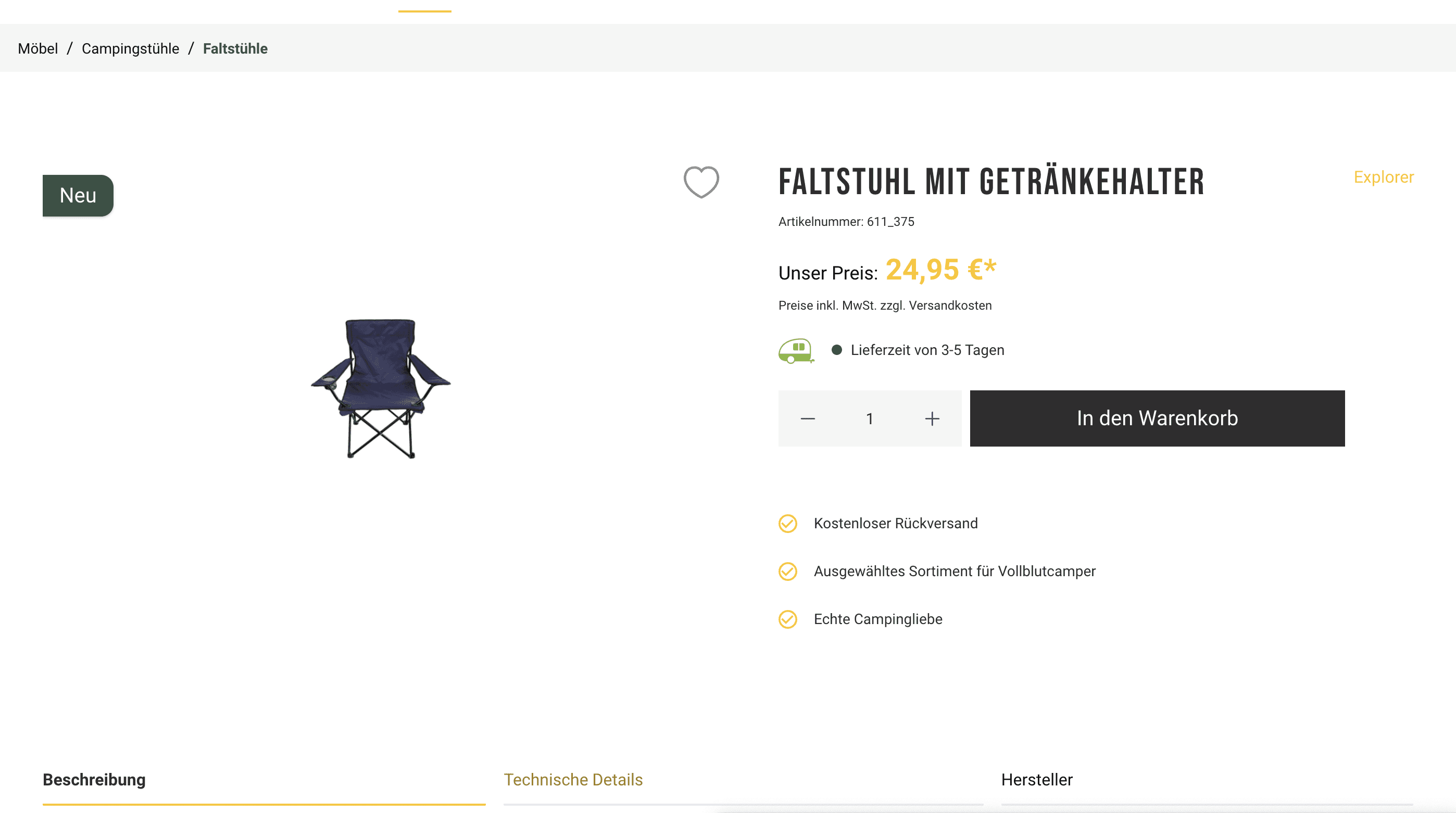 Shopware Projekt Vollblut Camper Produkt Site von der Shopware Agentur enno.dev – E-commerce Lösungen