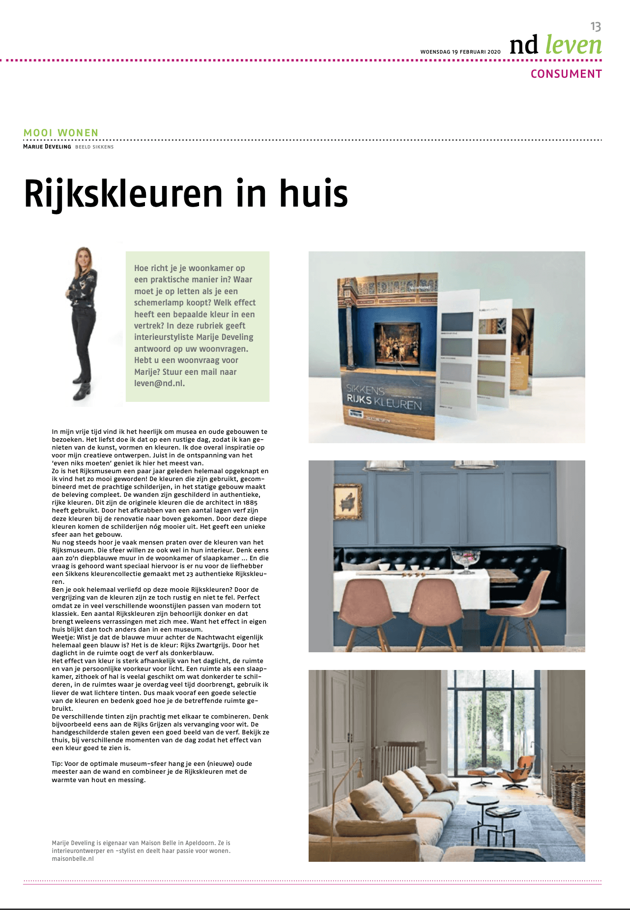 rijkskleuren in huis column en tips