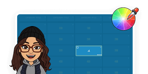 Animated character with color wheel showing Factile game customization interface