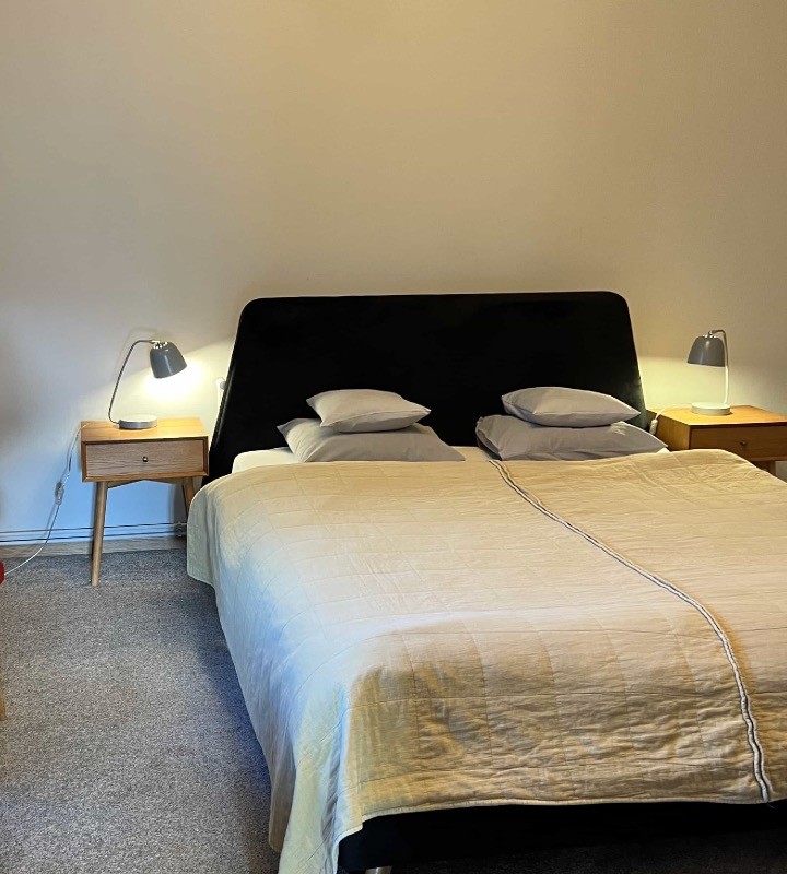 Sypialnia z łóżkiem w apartamencie Villa Stara Apteka w Srebrnej Górze. Apartamenty dla grup na Dolnym Śląsku w Srebrnej górze