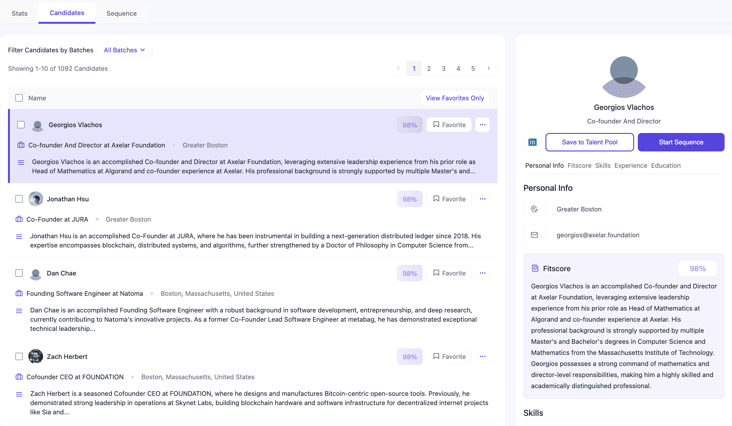 NODES AI hiring platform interface displaying candidate screening results.