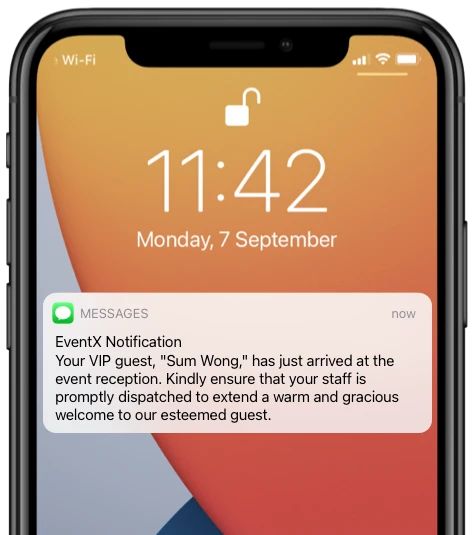 App notification of the VIP who has just checked in at your event