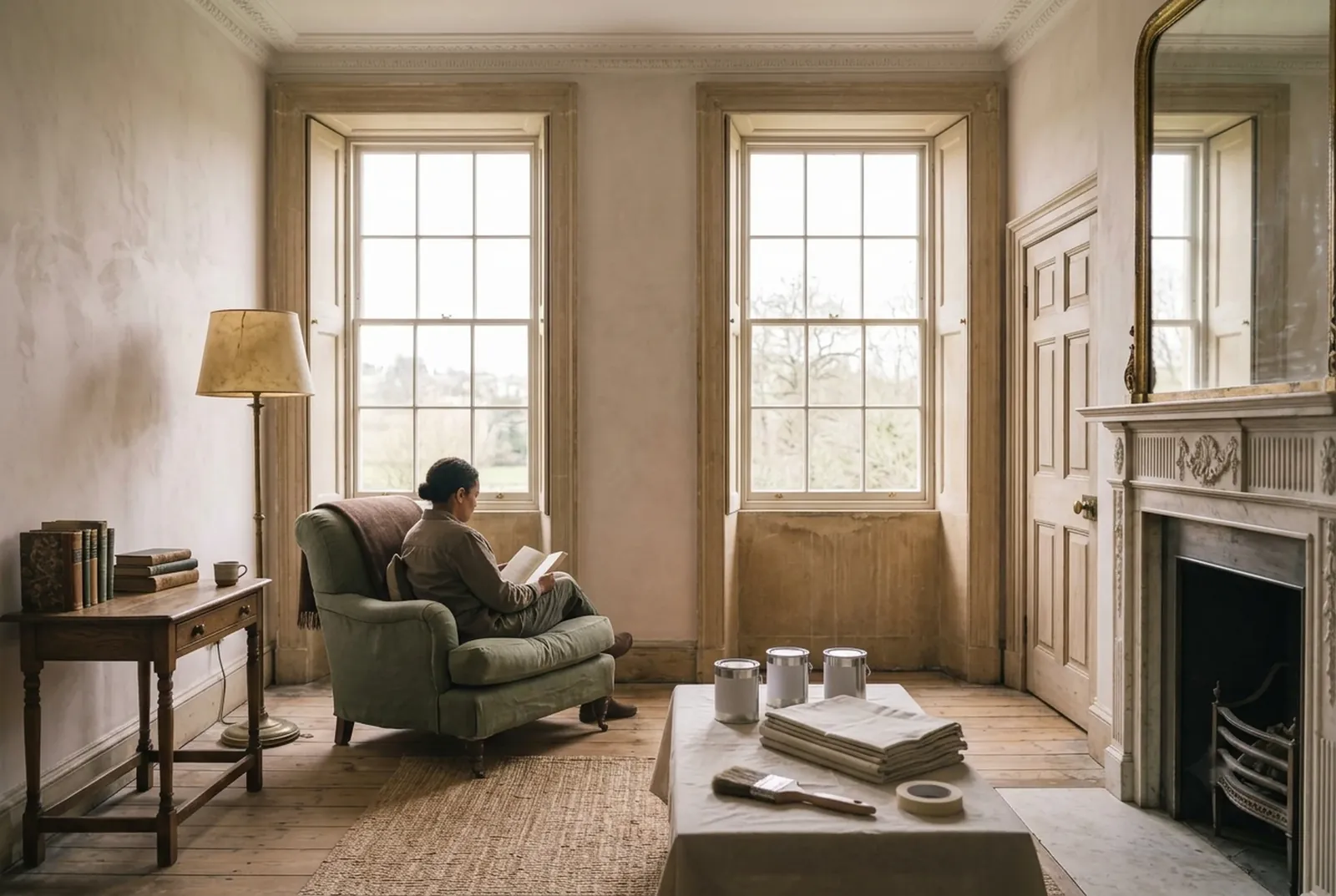 A north-facing sitting room painted a warm soft colour