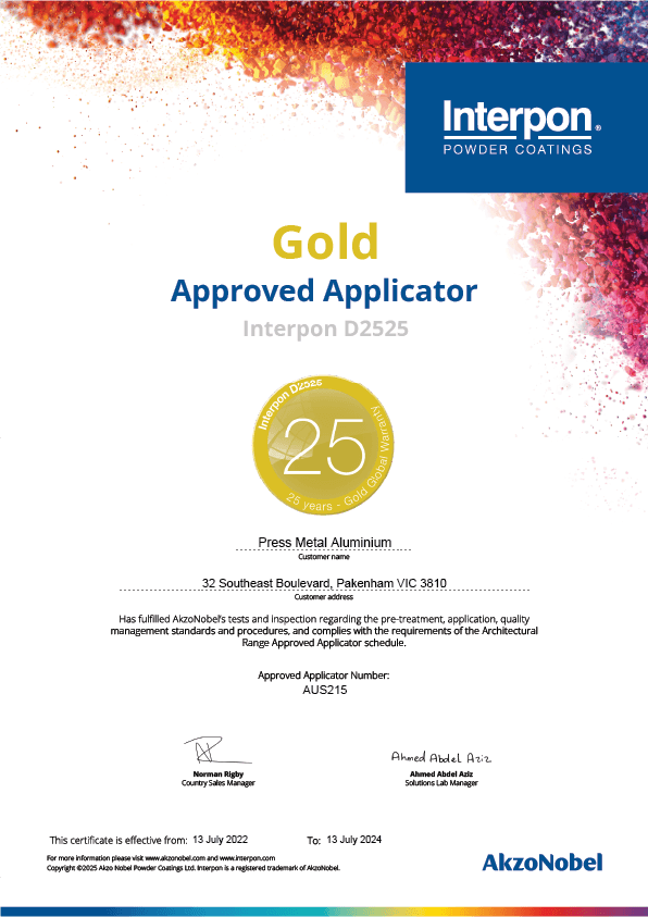 certificate of interpon accredited powder coater