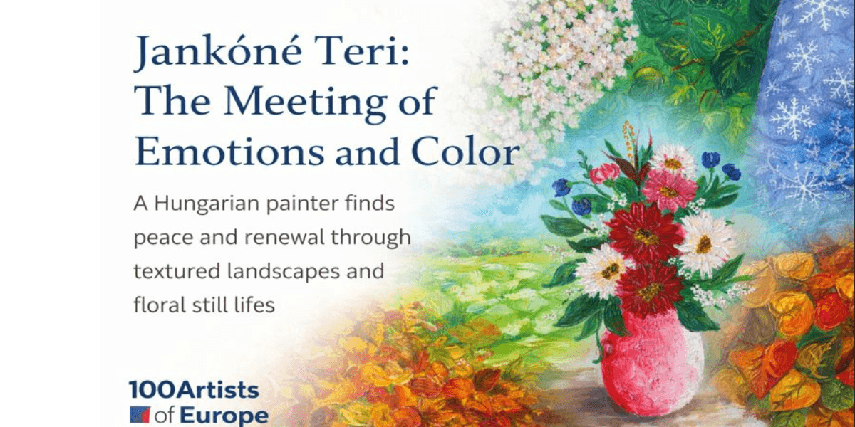 Jankóné Teri's vibrant floral and textured landscapes reflect her emotional journey through color and nature.