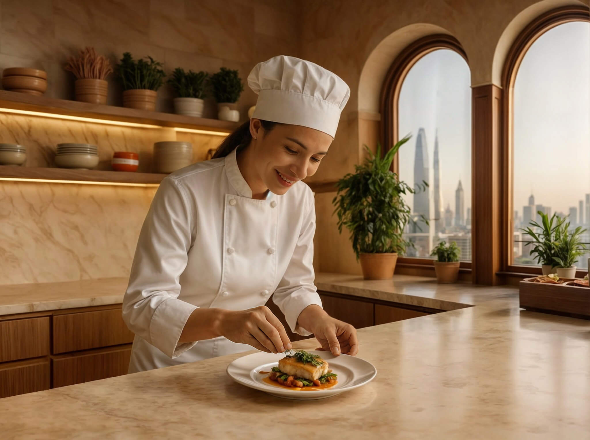 Chef plating dish