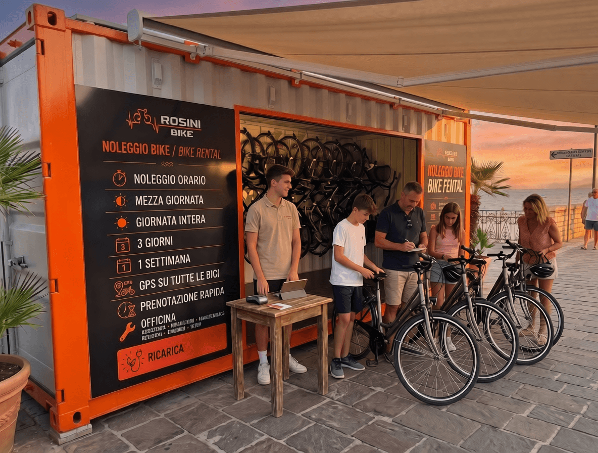 Punto noleggio Rosini Bike con biciclette sulla costa